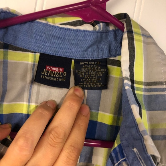 Wrangler Plaid Boys Shirt in Blue and Yellow Button Down Short Sleeve XXL 16 - Picture 3 of 4